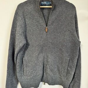 Polo Ralph Lauren Merino Wool Angora Rabbit Hair Gray Sweater Full Zip Jacket